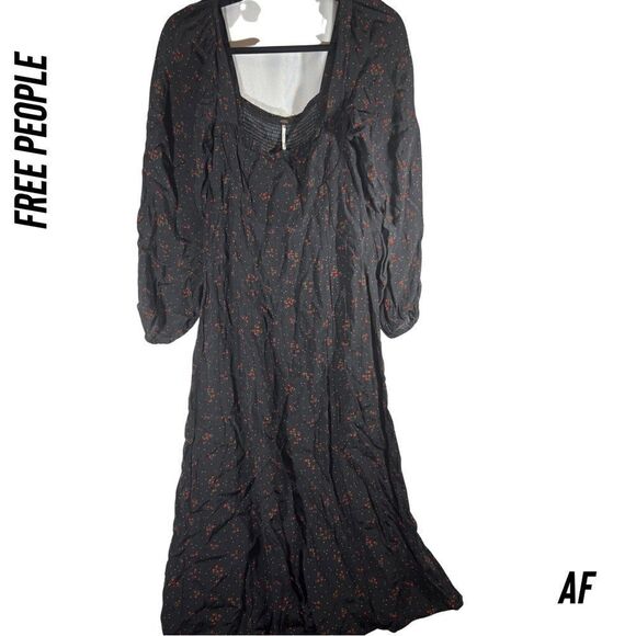 FREE PEOPLE IRIS PRINTED MIDI NEW BLACK COMBO SIZE SMALL - Picture 7 of 8